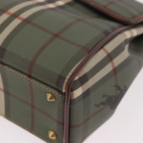 Burberrys Nova Check Hand Bag PVC 2way Green Gold Auth 187139