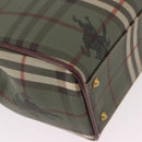 Burberrys Nova Check Hand Bag PVC 2way Green Gold Auth 187139-17