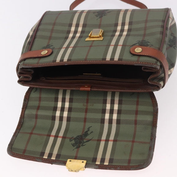 Burberrys Nova Check Hand Bag PVC 2way Green Gold Auth 187139