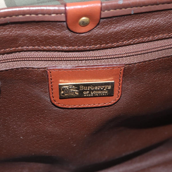 Burberrys Nova Check Hand Bag PVC 2way Green Gold Auth 187139