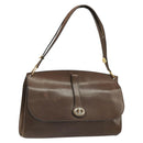 Christian Dior Shoulder Bag Leather Brown Gold Auth 187141-1