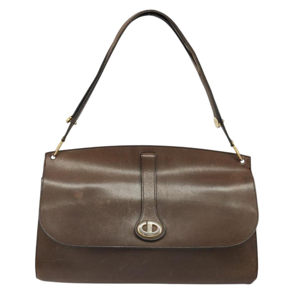 Christian Dior Shoulder Bag Leather Brown Gold Auth 187141