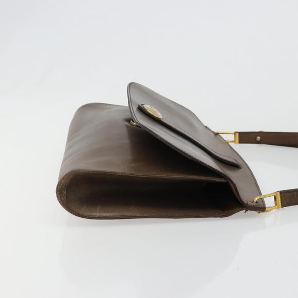 Christian Dior Shoulder Bag Leather Brown Gold Auth 187141