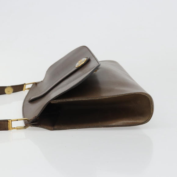 Christian Dior Shoulder Bag Leather Brown Gold Auth 187141