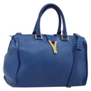 SAINT LAURENT Petit Cabas Hand Bag Leather 2way Blue Gold Auth 187142A-1