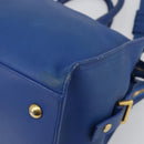 SAINT LAURENT Petit Cabas Hand Bag Leather 2way Blue Gold Auth 187142A-12