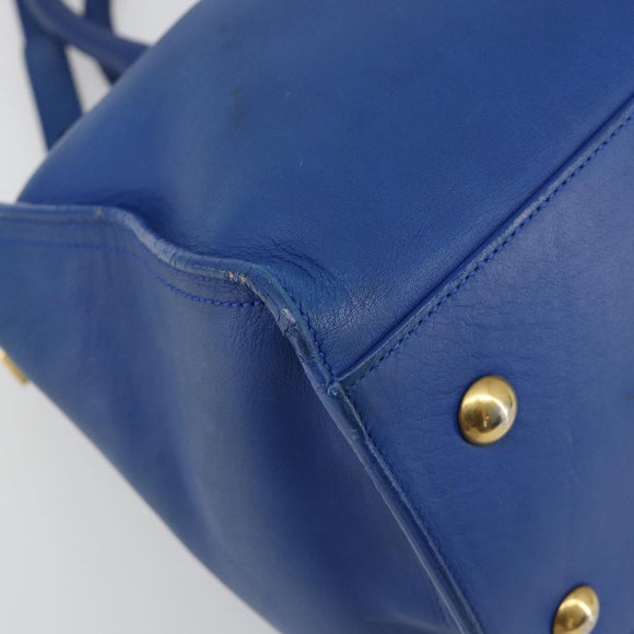 SAINT LAURENT Petit Cabas Hand Bag Leather 2way Blue Gold Auth 187142A