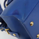SAINT LAURENT Petit Cabas Hand Bag Leather 2way Blue Gold Auth 187142A-15