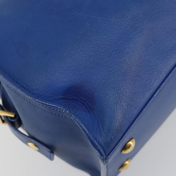 SAINT LAURENT Petit Cabas Hand Bag Leather 2way Blue Gold Auth 187142A