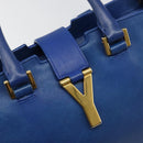 SAINT LAURENT Petit Cabas Hand Bag Leather 2way Blue Gold Auth 187142A-17
