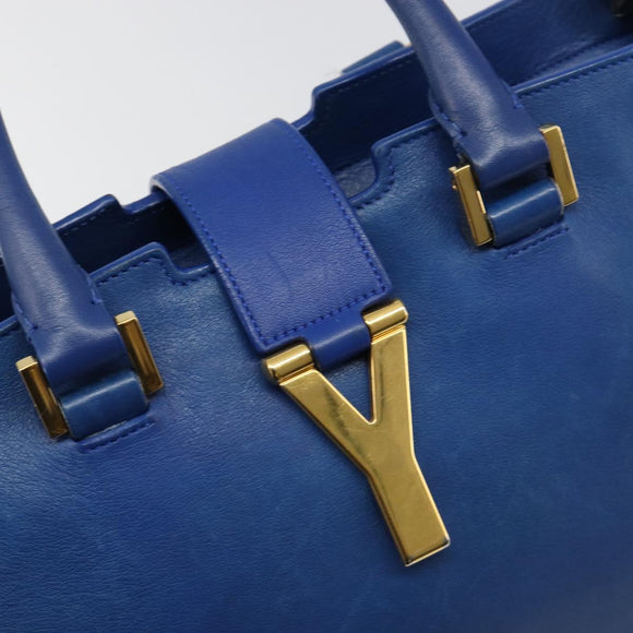 SAINT LAURENT Petit Cabas Hand Bag Leather 2way Blue Gold Auth 187142A