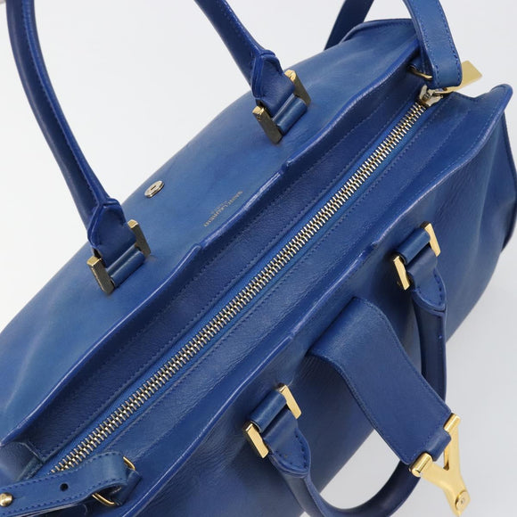 SAINT LAURENT Petit Cabas Hand Bag Leather 2way Blue Gold Auth 187142A