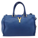 SAINT LAURENT Petit Cabas Hand Bag Leather 2way Blue Gold Auth 187142A-2