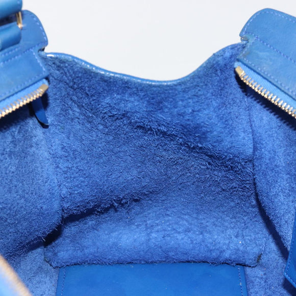 SAINT LAURENT Petit Cabas Hand Bag Leather 2way Blue Gold Auth 187142A