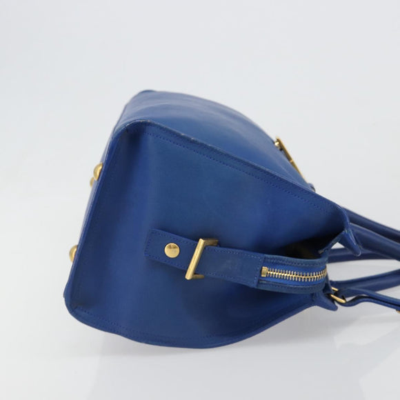 SAINT LAURENT Petit Cabas Hand Bag Leather 2way Blue Gold Auth 187142A