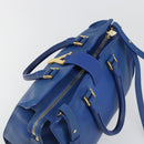 SAINT LAURENT Petit Cabas Hand Bag Leather 2way Blue Gold Auth 187142A-6