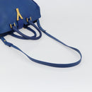 SAINT LAURENT Petit Cabas Hand Bag Leather 2way Blue Gold Auth 187142A-9