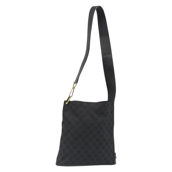 GUCCI GG Canvas Shoulder Bag Black Gold 91761 Auth 187145A