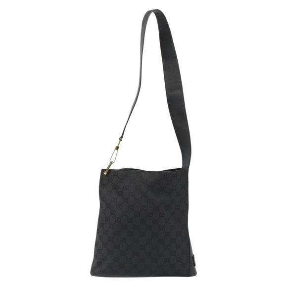 GUCCI GG Canvas Shoulder Bag Black Gold 91761 Auth 187145A