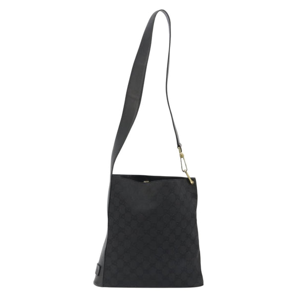 GUCCI GG Canvas Shoulder Bag Black Gold 91761 Auth 187145A