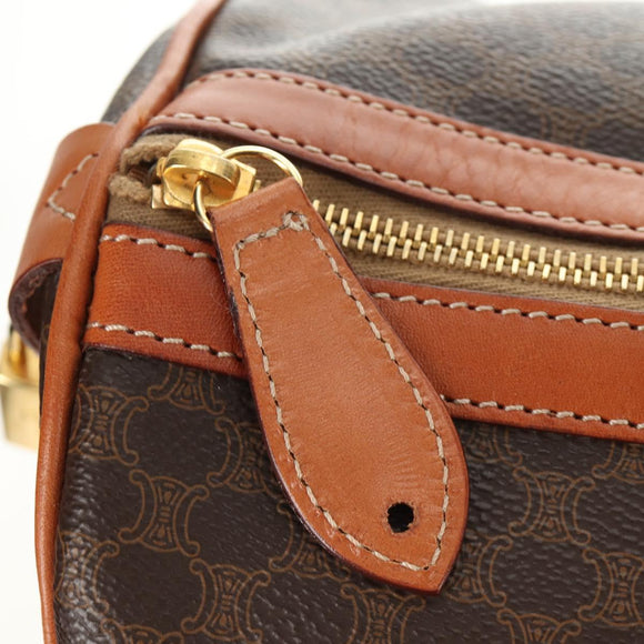CELINE Macadam Canvas Boston Bag PVC Leather 2way Brown Gold Auth 187148V