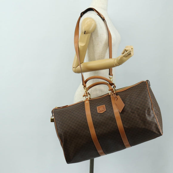 CELINE Macadam Canvas Boston Bag PVC Leather 2way Brown Gold Auth 187148V
