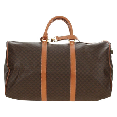 CELINE Macadam Canvas Boston Bag PVC Leather 2way Brown Gold Auth 187148V - 0