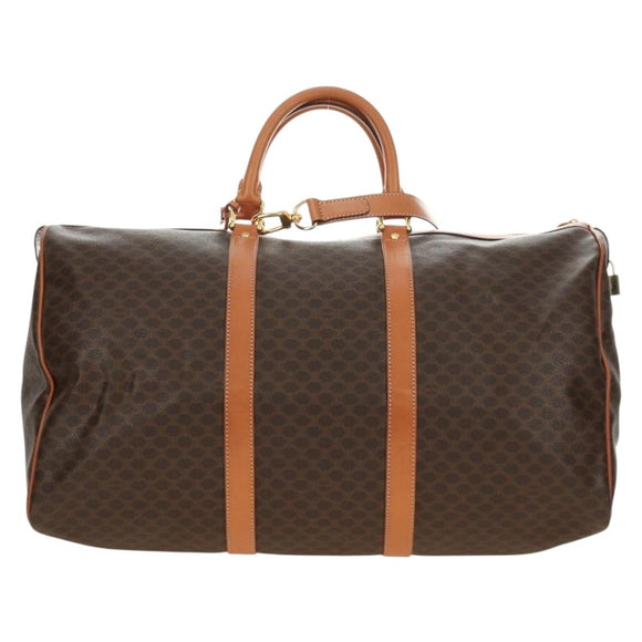 CELINE Macadam Canvas Boston Bag PVC Leather 2way Brown Gold Auth 187148V