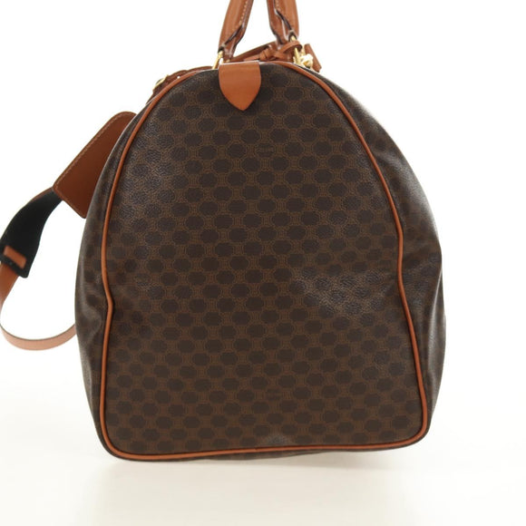 CELINE Macadam Canvas Boston Bag PVC Leather 2way Brown Gold Auth 187148V