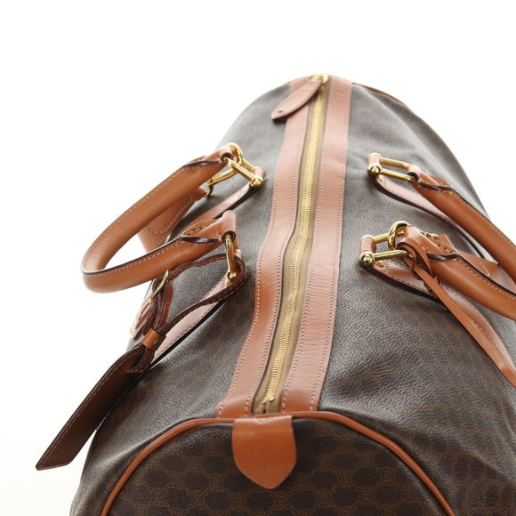 CELINE Macadam Canvas Boston Bag PVC Leather 2way Brown Gold Auth 187148V