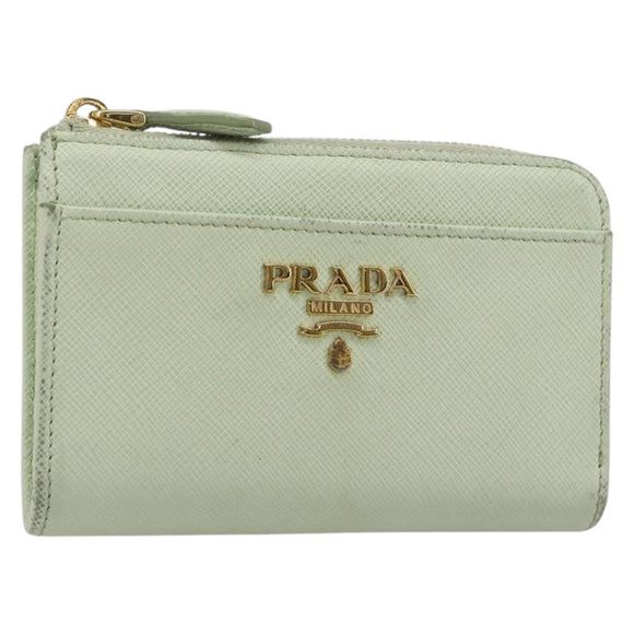 PRADA Coin Purse Saffiano leather Mint Green Gold Auth 187154