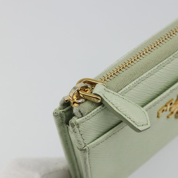 PRADA Coin Purse Saffiano leather Mint Green Gold Auth 187154