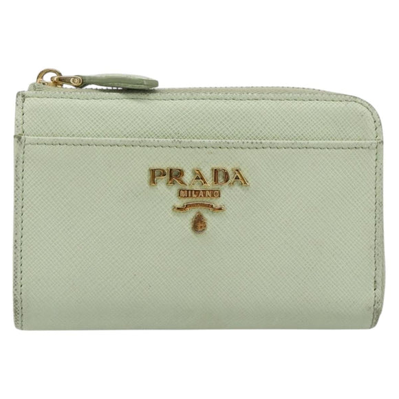 PRADA Coin Purse Saffiano leather Mint Green Gold Auth 187154