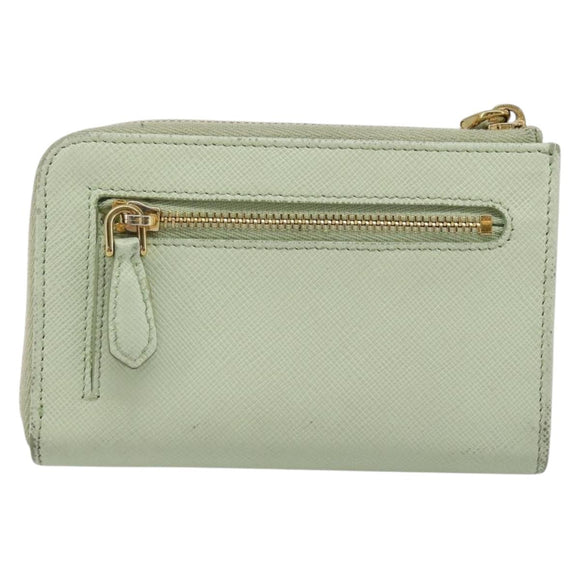 PRADA Coin Purse Saffiano leather Mint Green Gold Auth 187154