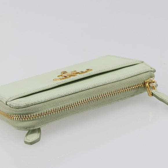PRADA Coin Purse Saffiano leather Mint Green Gold Auth 187154
