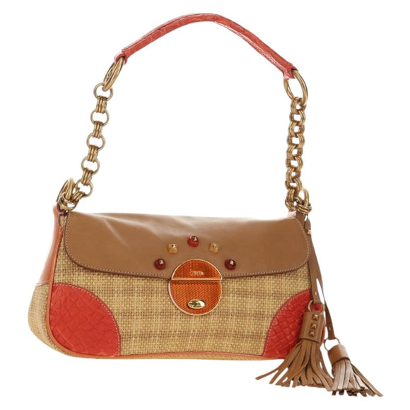 PRADA Chain Shoulder Bag Embossed leather Beige Gold Auth 187155SAV