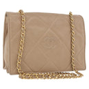 CHANEL Matelasse Chain Shoulder Bag Lamb Skin Beige Gold CC Auth 187157A-1