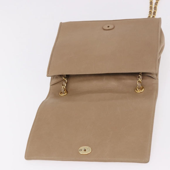 CHANEL Matelasse Chain Shoulder Bag Lamb Skin Beige Gold CC Auth 187157A