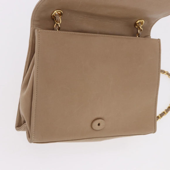 CHANEL Matelasse Chain Shoulder Bag Lamb Skin Beige Gold CC Auth 187157A