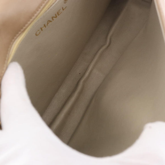 CHANEL Matelasse Chain Shoulder Bag Lamb Skin Beige Gold CC Auth 187157A