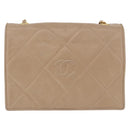 CHANEL Matelasse Chain Shoulder Bag Lamb Skin Beige Gold CC Auth 187157A-2