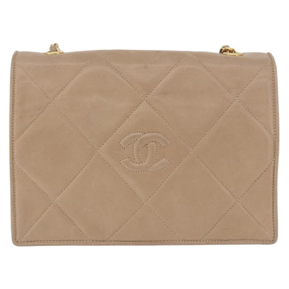 CHANEL Matelasse Chain Shoulder Bag Lamb Skin Beige Gold CC Auth 187157A
