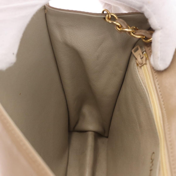 CHANEL Matelasse Chain Shoulder Bag Lamb Skin Beige Gold CC Auth 187157A