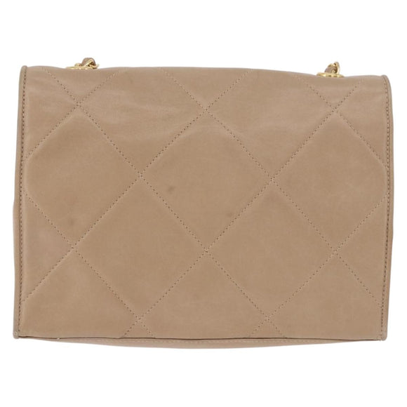 CHANEL Matelasse Chain Shoulder Bag Lamb Skin Beige Gold CC Auth 187157A
