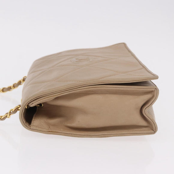 CHANEL Matelasse Chain Shoulder Bag Lamb Skin Beige Gold CC Auth 187157A