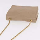 CHANEL Matelasse Chain Shoulder Bag Lamb Skin Beige Gold CC Auth 187157A-7