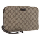 GUCCI GG Supreme Clutch Bag PVC Leather Beige Silver 201755 Auth 187159-1