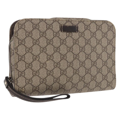 GUCCI GG Supreme Clutch Bag PVC Leather Beige Silver 201755 Auth 187159