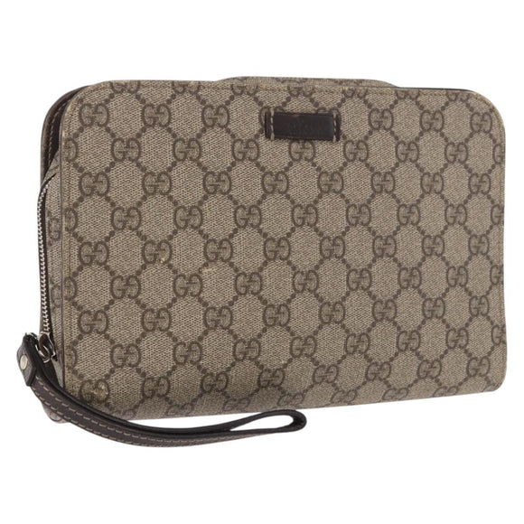 GUCCI GG Supreme Clutch Bag PVC Leather Beige Silver 201755 Auth 187159