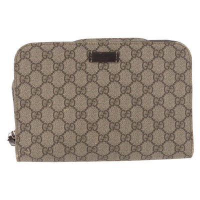 GUCCI GG Supreme Clutch Bag PVC Leather Beige Silver 201755 Auth 187159 - 0